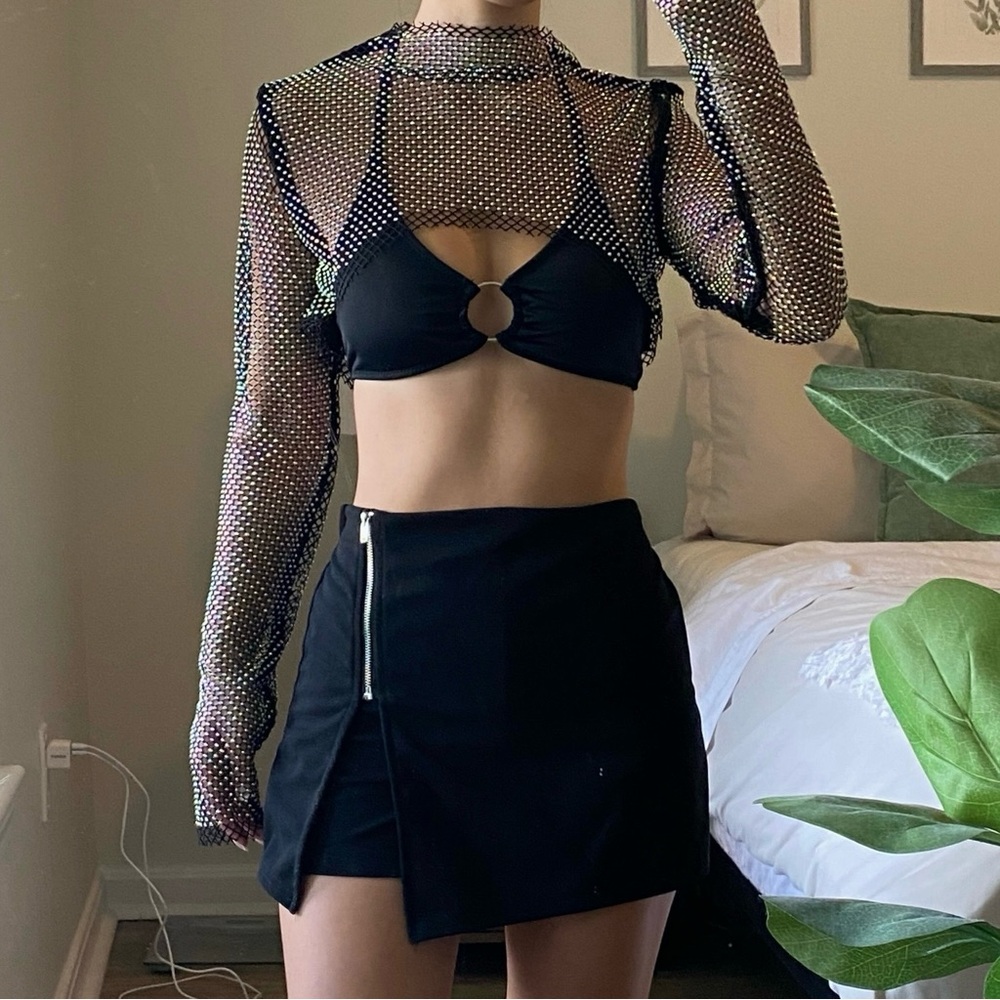 SOLD Rhinestone Fish Net Ultra Cropped Top
